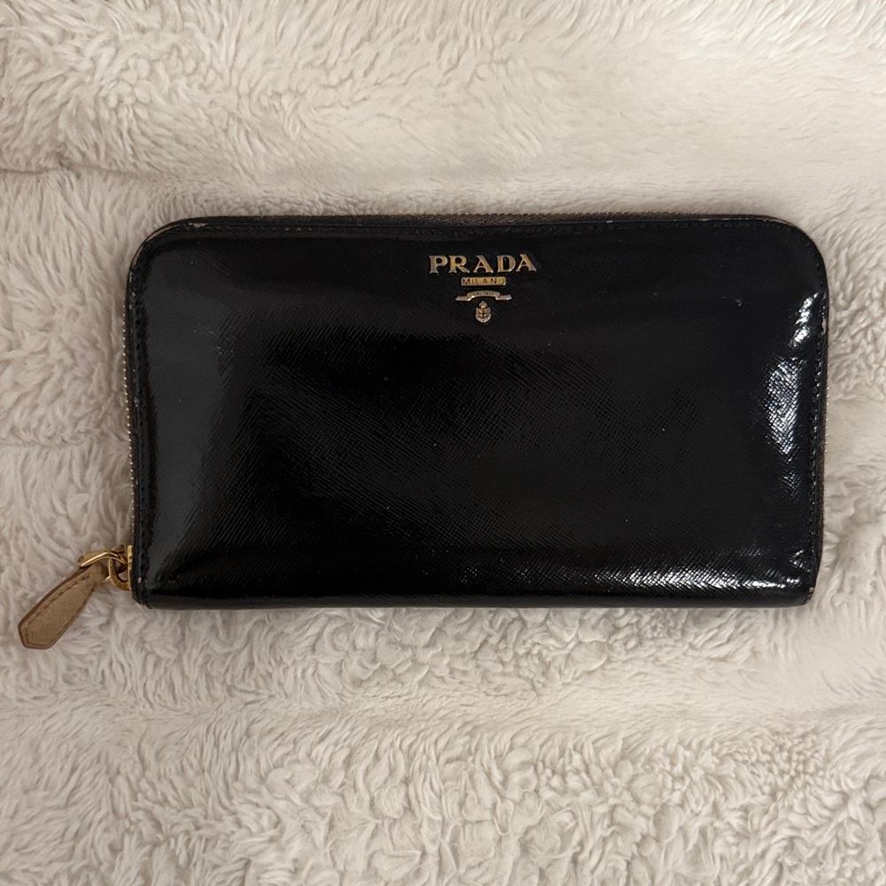 Prada Patent Leather Large Zippy Wallet